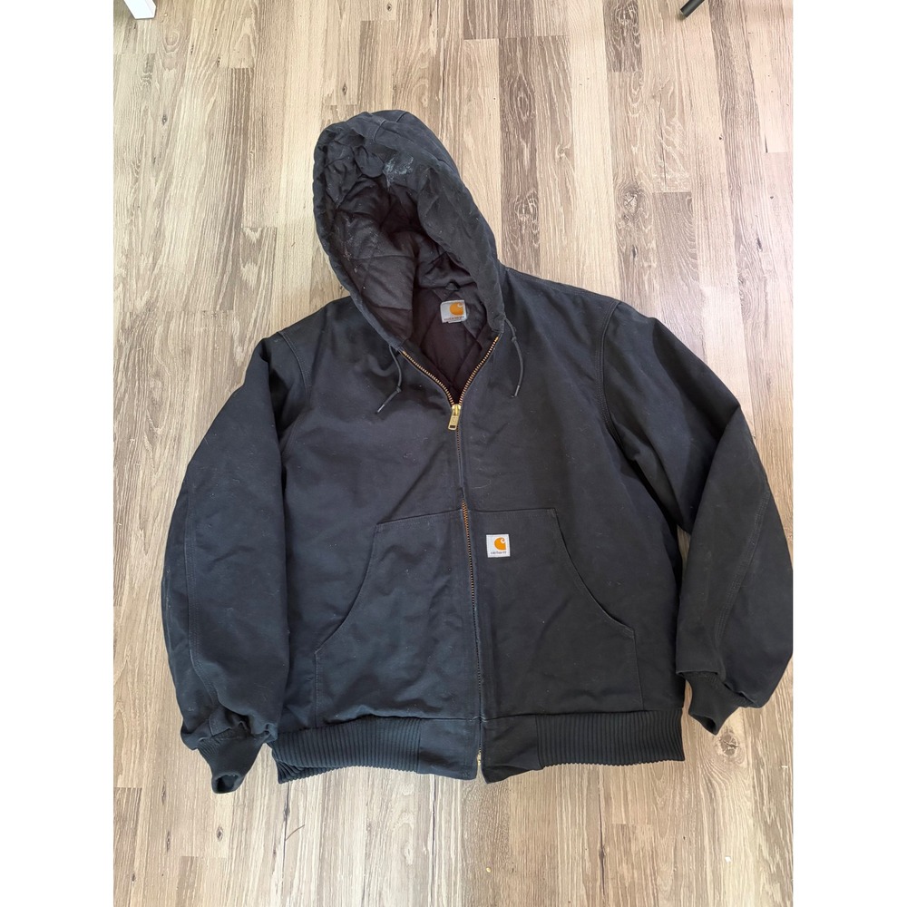 Carhartt J140 Work Jacket Men L Black Thermal Duck Canvas Workwear Streetwear